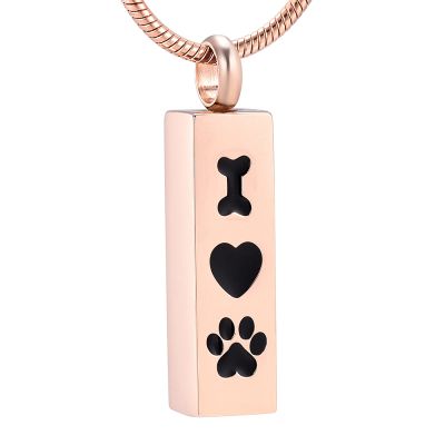 SHEIL I Love Pet Cremation Jewelry - Stainless Steel Square Bar Dog Cat Memorial Necklace for Funeral Keepsake Gift
