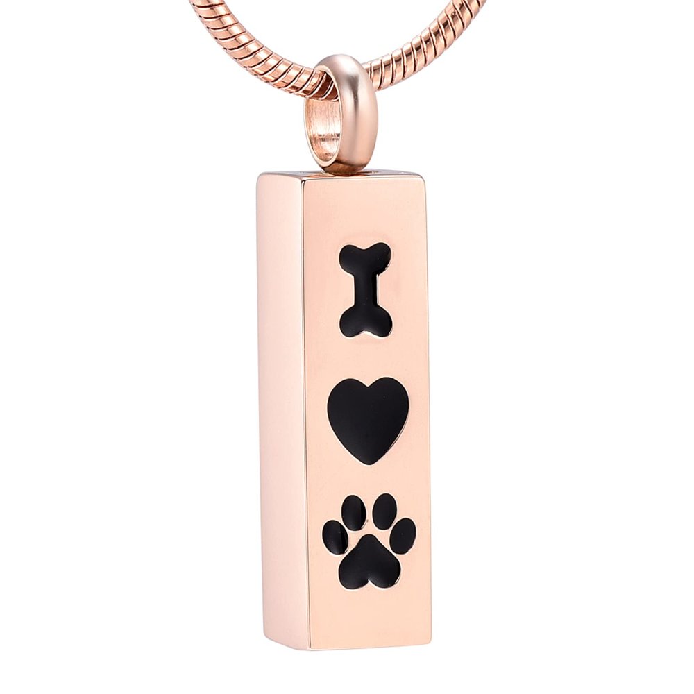 SHEIL I Love Pet Cremation Jewelry - Stainless Steel Square Bar Dog Cat Memorial Necklace for Funeral Keepsake Gift