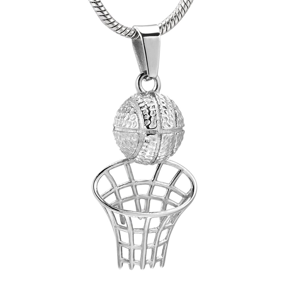 SHEIL 316L Stainless Steel Memorial Jewelry Basketball Cremation Urn Ash Holder Pendant Sport Lover Keepsake Necklace for Funeral