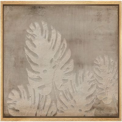SIGNLEADER Framed Canvas Print Wall Art Grunge Pastel Tropical Jungle Monstera Leaf Nature Wilderness Illustrations Modern Decorative Minimal Rustic for Living Room, Bedroom, Office - 16"x24" NATURAL