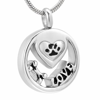 SHEIL Pet Paw Print Keepsake Cremation Jewelry Stainless Steel Ashes Holder Dog Cat Urn Pendant Memorial Necklace for Men Women