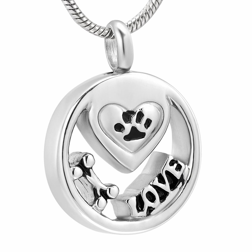 SHEIL Pet Paw Print Keepsake Cremation Jewelry Stainless Steel Ashes Holder Dog Cat Urn Pendant Memorial Necklace for Men Women