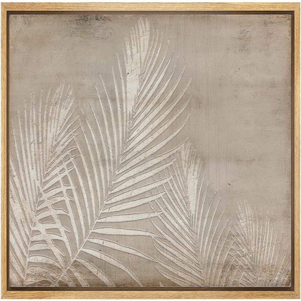 SIGNLEADER Framed Canvas Print Wall Art Grunge Pastel Tropical Jungle Palm Leaf Nature Wilderness Illustrations Modern Decorative Minimal Rustic for Living Room, Bedroom, Office - 16"x24" Natural