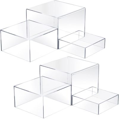 Tuanse 6 Pcs Buffet Risers, Food Risers for Buffet Table, Display Stand for Catering Dessert Collectibles Jewelry Figures Show, 5 Sided Acrylic Cube Display Organizer Acrylic Cube Boxes(Clear)