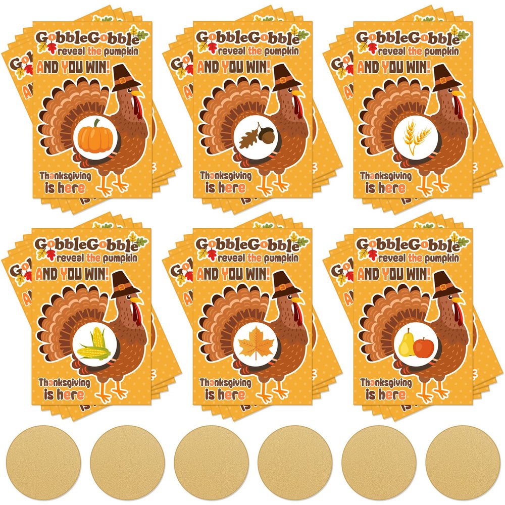 Henoyso 60 Set Happy Thanksgiving Scratch Off Game Cards Thanksgiving Turkey Fall Festival Party Game Activities for Adults 10 Winners 50 Loser Card Designs for Family Group Fun Dinner Activities