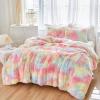 Luxury Faux Fur Shaggy Comforter Set Full/Queen Size, Plush & Sherpa Reversible Comforter Tie Dye Rainbow, 3-Piece Fluffy Fuzzy Bedding Set Ultra Soft and Warm for Winter (1 Comforter + 2 Pillowcases) view 2