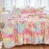 Luxury Faux Fur Shaggy Comforter Set Full/Queen Size, Plush & Sherpa Reversible Comforter Tie Dye Rainbow, 3-Piece Fluffy Fuzzy Bedding Set Ultra Soft and Warm for Winter (1 Comforter + 2 Pillowcases) view 3