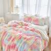Luxury Faux Fur Shaggy Comforter Set Full/Queen Size, Plush & Sherpa Reversible Comforter Tie Dye Rainbow, 3-Piece Fluffy Fuzzy Bedding Set Ultra Soft and Warm for Winter (1 Comforter + 2 Pillowcases) view 4