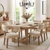 HNY Mid Century Modern Dining Chairs Set of 6, Farmhouse Linen Fabric Upholstered Accent Curved Backrest Kitchen Chairs, with Hardwood Frame, Beige, Linen view 1