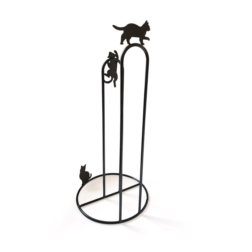 BOOMLATU Cat Metal Animal Paper Towel Holder,Cat Holder Free Standing Toilet Paper Roll Holder (Black)