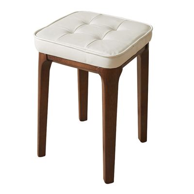Solid Wood Dressing Stool Wooden Dining Stool Bedroom Makeup Stool Bold Legs Soft Sponge Cushion (Color : Beige, Size : 31x31x47cm)