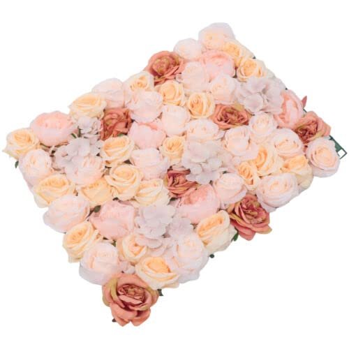 4 Pcs Artificial Flowers Wall Rose Flower Wall Panel Flower Backdrop Party Decor Romantic Bouquet Wedding Backdrop Floral Decoration Panel (Champagne Rose Peony Hydrangea)