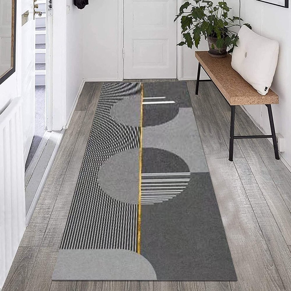 GRAPKS Hallway Narrow Runner Rug, 100cm/1.5m/2m/2.5m/300cm/350cm/4m/5m/6m Long Carpet Runner for Corridor, Living Room, EntrywayDoor Mat Grey/Gold (Size : 3.3 ft x 3.3 ft)