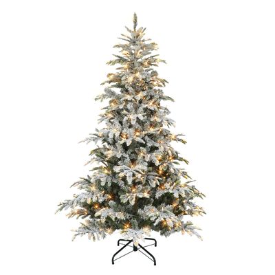 7 .5 ft Pre-lit Flocked Aspen Fir Tree, 1319 PE/PVC Tips, 600 Color Select LED Lights, UL Listed Adaptor, On/Off Foot Pedal