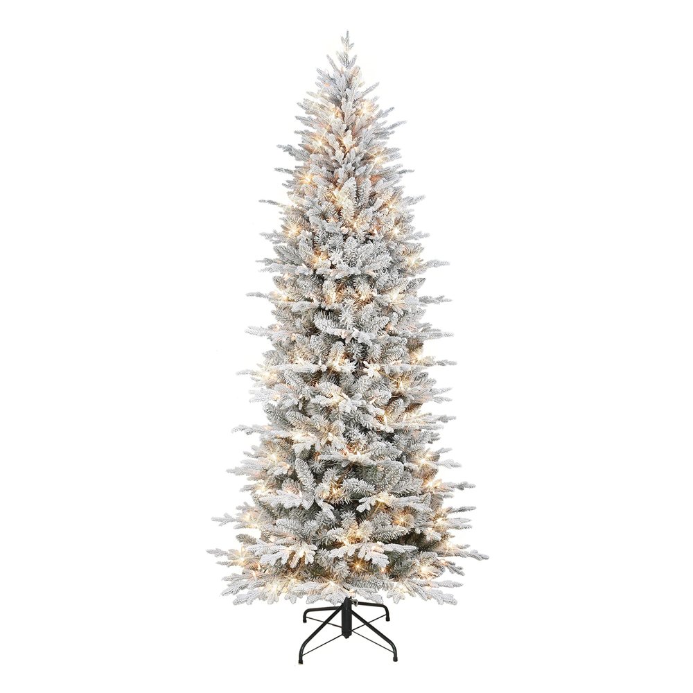 7.5 ft Pre-lit Flocked Slim Northern Fir PE/PVC Tree, 2365 Tips, 400 UL Clear Incandescent Lights