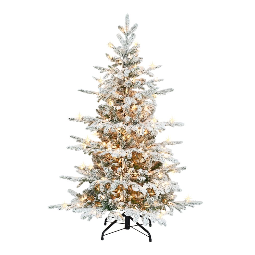 4.5 ft Pre-lit Flocked Utah Fir Tree, 699 PE/PVC Tips, 250 UL Clear Incandescent Lights