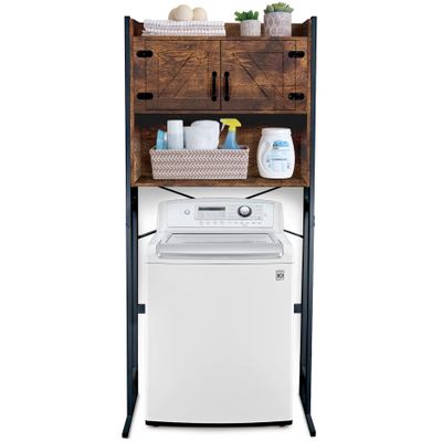 Stephan Roberts Over The Washer or Over The Toilet Storage Cabinet w/Height Adjustable Shelf Laundry Room/Bathroom Organizer Rack, 2-Door Freestanding Rack Space Saver, Wood