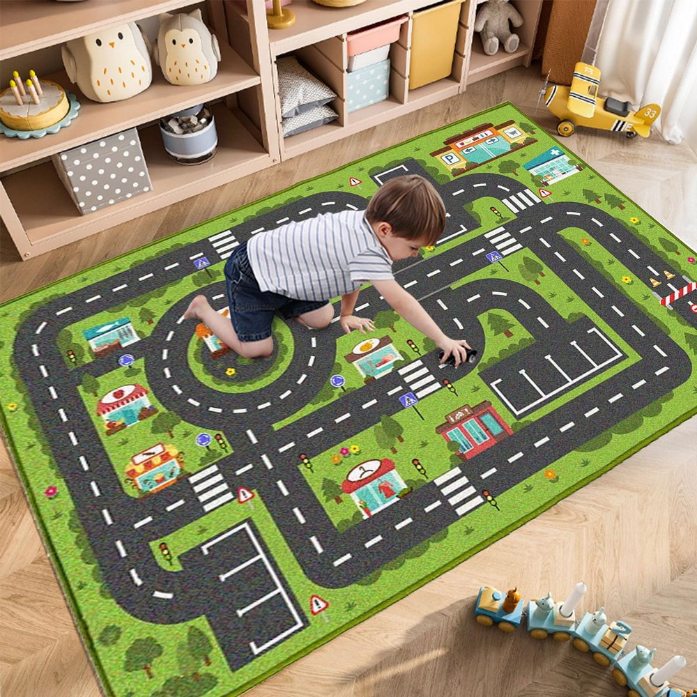 Car Rug Play Mat, Road Rug Carpet for Kids, City Life Educational Road Traffic Carpet for Ages 3-12 Years Old(100160cm/3963inch)