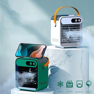 Portable Air Cooler Air Conditioner Spray Electric Cooler Fan Home USB Fan Small Mobile Phone Holder Outdoor (White)