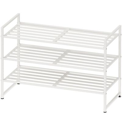 Simple Houseware 3-Tier Stackable Metal Panel Shoes Rack, White