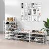 Simple Houseware 3-Tier Stackable Metal Panel Shoes Rack, White view 2