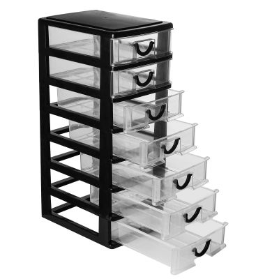 Rempry Mini Plastic Drawers Organizer, 7.1"cx5.1"x13.2" Small Storage Drawers Containers with 7 Clear Drawer Units, Black