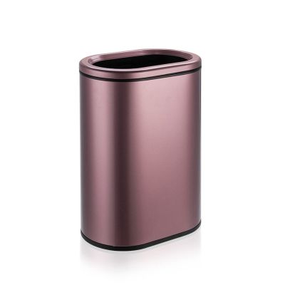 moisture Garbage Cans Creative Indoor Trash Can Stainless Steel Trash Can Without Lid Open Trash Can Suitable for Home Bathroom Office Restaurant Indoor Trash Can (Color : Rose Gold, Size : 9L)