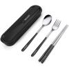 iNKULEER Travel cutlery set, 18/8 stainless steel cutlery, Reusable utensils set with case, Portable Silverware Lunch Box for Camping and Office (Black) view 1