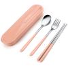 iNKULEER Travel cutlery set, 18/8 stainless steel cutlery, Reusable utensils set with case, Portable Silverware Lunch Box for Camping and Office (Pink) view 1