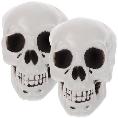 Amosfun Halloween Skull Ornaments 2Pcs Lightweight Plastic White Skull Heads 3.54X3.14X4.72 Inch Ghost House Decoration and Party Props