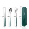 iNKULEER Travel cutlery set, 18/8 stainless steel cutlery, Reusable utensils set with case, Portable Silverware Lunch Box for Camping and Office (Dark Green) view 2
