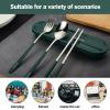 iNKULEER Travel cutlery set, 18/8 stainless steel cutlery, Reusable utensils set with case, Portable Silverware Lunch Box for Camping and Office (Dark Green) view 3