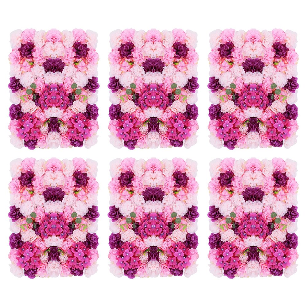 24*16 in Artificial Flower Wall Panels 6-Piece Set - Pink & Purple Realistic Silk Floral Backdrop for Weddings, Parties & Home Decor | Indoor/Outdoor DIY Wall Decor with Dahlia, Hydrangea & Eucalyptus