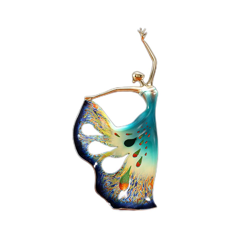 Premium Brass Peacock Dancer Figurine Sculpture Dancing Girl Statue Home Ornament,Living Room Bedroom Wine Cabinet Office Desk TV Cabinet Decor (Blue)