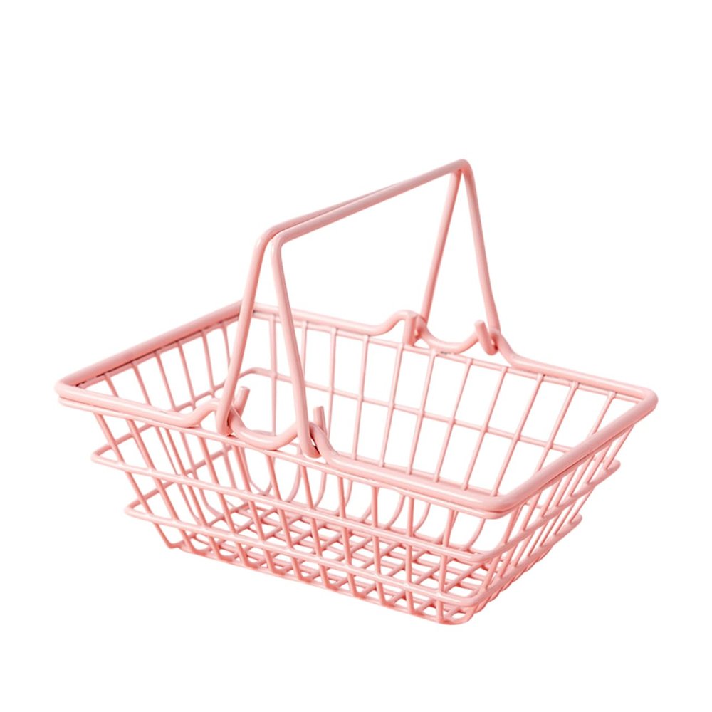 Toyvian Mini Shopping Basket Pink Wire Basket with Handles Small Shopping for Home Storage Kids Grocery Play Photo Prop 9.25 X 6.29 X 3.54 in