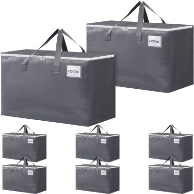 BlissTotes Large Moving Boxes and with Zippers & Handles Moving Supplies with lids, Heavy Duty Totes for Storage Bags for Space Saving, Fold Flat, Moving and Storing 125L, 8 Pack