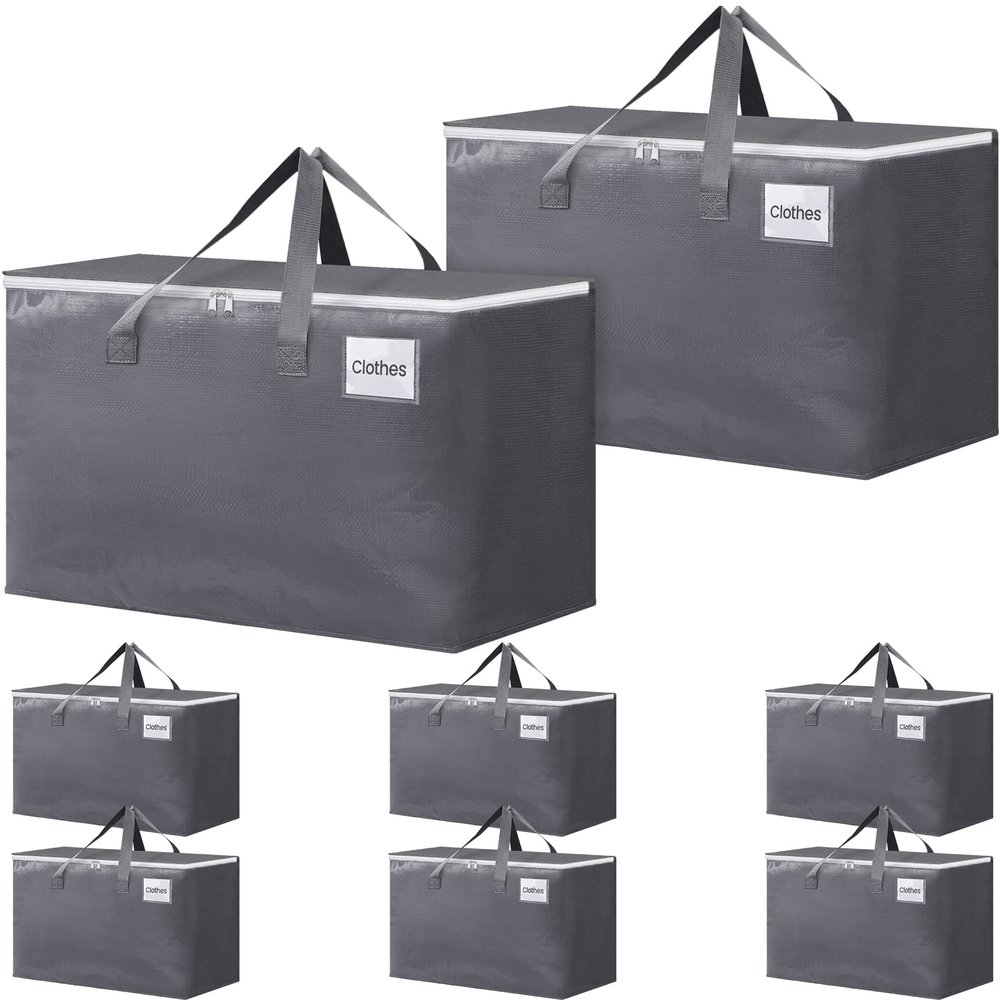 BlissTotes Large Moving Boxes and with Zippers & Handles Moving Supplies with lids, Heavy Duty Totes for Storage Bags for Space Saving, Fold Flat, Moving and Storing 125L, 8 Pack