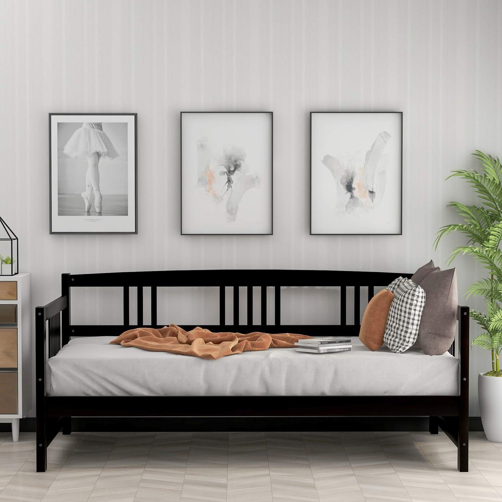 Harper & Bright Designs Twin Daybed Frame, Solid Wood Daybed Frame, No Box Spring Needed (Espresso)