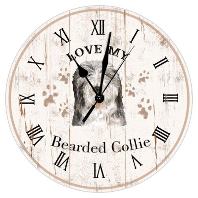 Bearded Collie Wall Clock Silent Non-Ticking Battery Wood Clocks Love My Bearded Collie Wall Clocks Rustic Farmhouse 12inch Round Clock for Living Room Bedroom Dog Mom Wall Clock Housewarming Gift