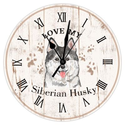 Love My Siberian Husky Clock for Wall Farmhouse 10inch Round Wall Clock Siberian Husky Clock Battery Operated Quartz Silent Home Decorative Clocks for Bathroom Bedroom Birthday Gift to Dog Mom