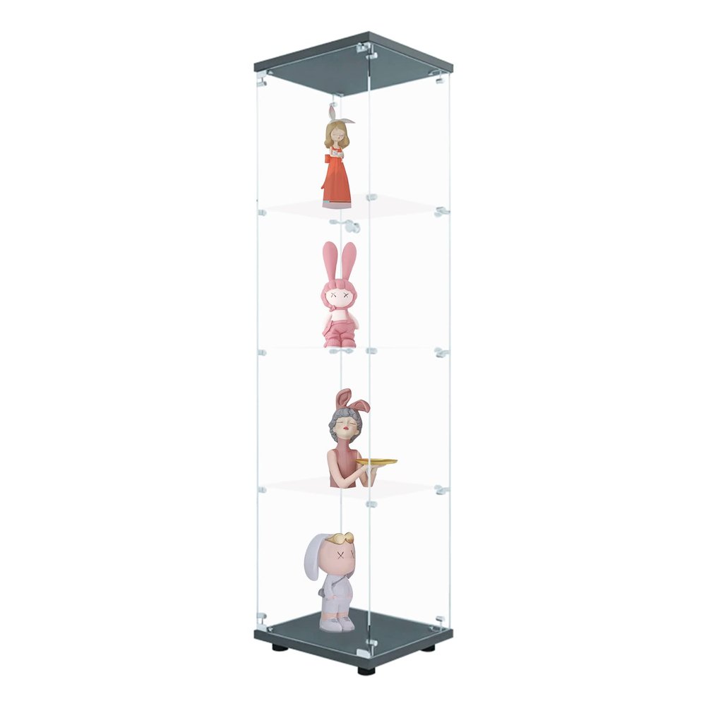 Yoluckea Floor Stand Glass Display Cabinet Modern Curio Cabinet with 4 Shelves and Door 5.4 Feet Tall Clear Glass Storage Cabinet for Living Room Bedroom Study Room - Upgrade Assembly