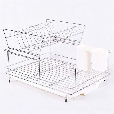 Dish Drainers Dish Drying RackKitchen Stainless Steel Dish Rack with Tray and 1 Removable Cutlery Holders-A 40X31X26Cm