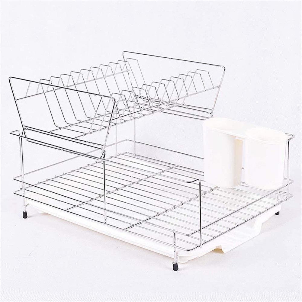 Dish Drainers Dish Drying RackKitchen Stainless Steel Dish Rack with Tray and 1 Removable Cutlery Holders-A 40X31X26Cm