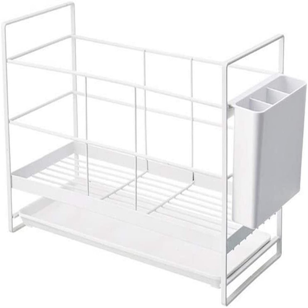 Drainer Kitchen Tableware Bowl Draining Board Dish Dryer with Drip Tray Kitchen Sink with Removable Cutlery Holder Large Capacity
