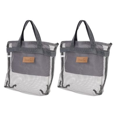 Zerodeko 2pcs Mesh Toiletry Tote Bags for Easy Storage Portable Hanging for Shower Beach and Home Quick-dry Mesh Design Gray