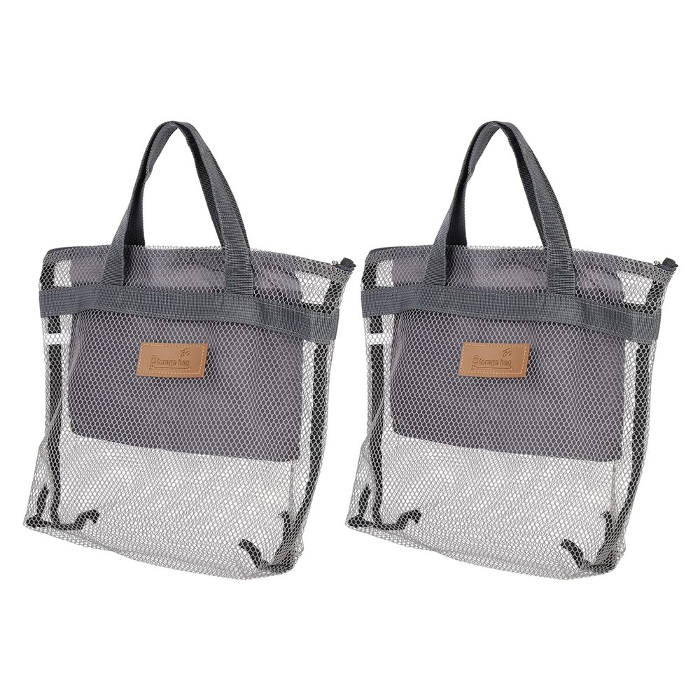Zerodeko 2pcs Mesh Toiletry Tote Bags for Easy Storage Portable Hanging for Shower Beach and Home Quick-dry Mesh Design Gray