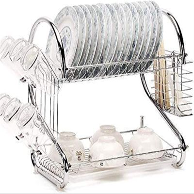 Draining Rack Dish Drainer Rack Kitchen Rust-Proof Stainless Iron Double-Layer Drying Rack with Removable Cutlery Holders Dish Rack