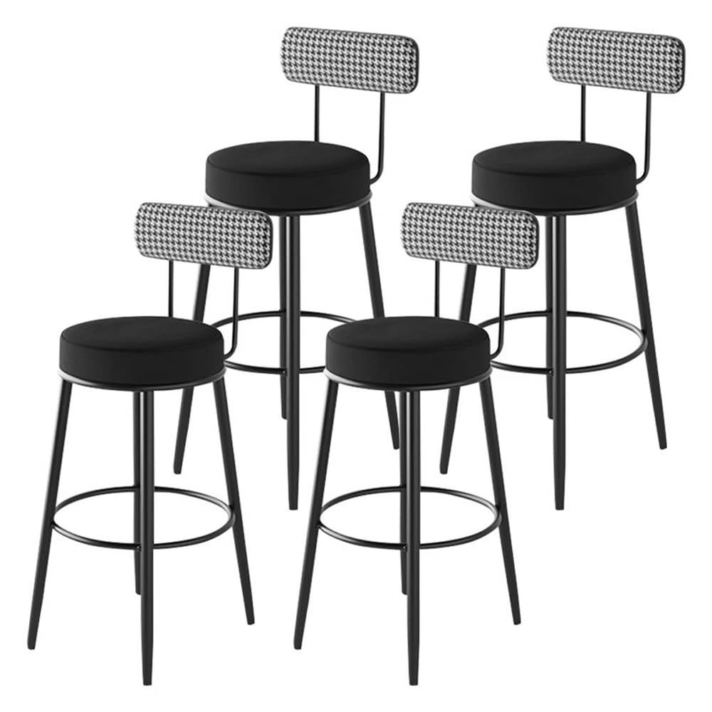 KWOKING Modern Armless Backrest Counter Stool Iron Household Bar Stool with Cushion & Pedal Light Luxury High Stool Nordic Bar Chair Front Desk High Chair Black Set of 4 Counter Stool(26" H)