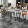KWOKING Modern Armless Backrest Counter Stool Iron Household Bar Stool with Cushion & Pedal Light Luxury High Stool Nordic Bar Chair Front Desk High Chair Black Set of 4 Counter Stool(26" H) view 4