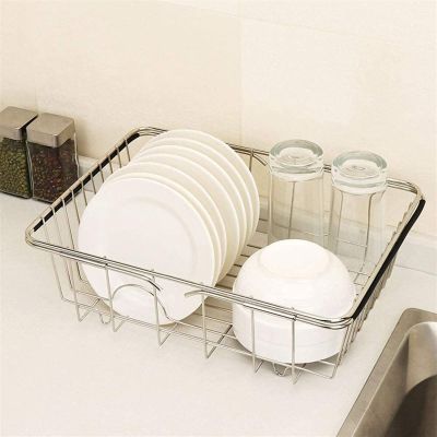 Cutlery Basket Multipurpose Expandable Dish Drying RackAdjustable Dish DrainerOver The Sink Dish Rack in Sink Or On Counter with Black Utensil Silverware Storage Holder Rustproof Stainless Steel